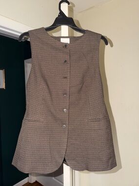 H&M Brown Houndstooth Sleeveless Button Front Tunic